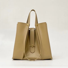 High - grade Genuine Leather Tote Bag with Large Capacity for Women Milky Yellow