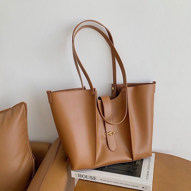 High - grade Genuine Leather Tote Bag with Large Capacity for Women Milky Yellow