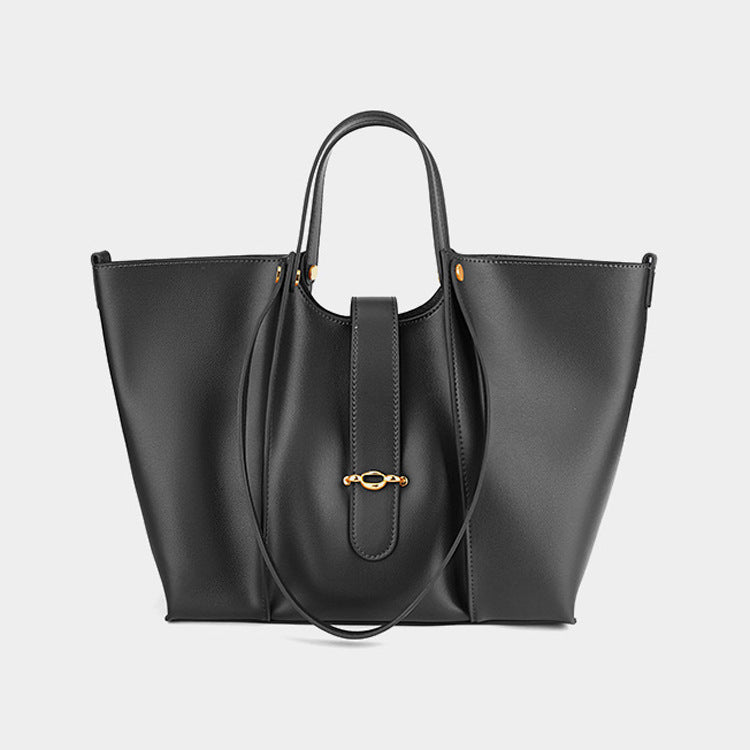 High - grade Genuine Leather Tote Bag with Large Capacity for Women Black