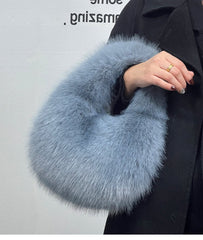 High - Grade Portable Fur Clutch Bag for Fall & Winter Ice Blue
