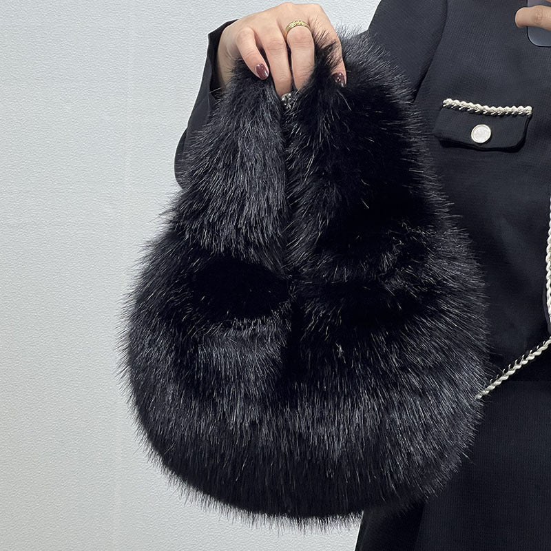High - Grade Portable Fur Clutch Bag for Fall & Winter Elegant Black