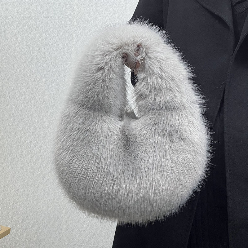 High - Grade Portable Fur Clutch Bag for Fall & Winter Casual Gray