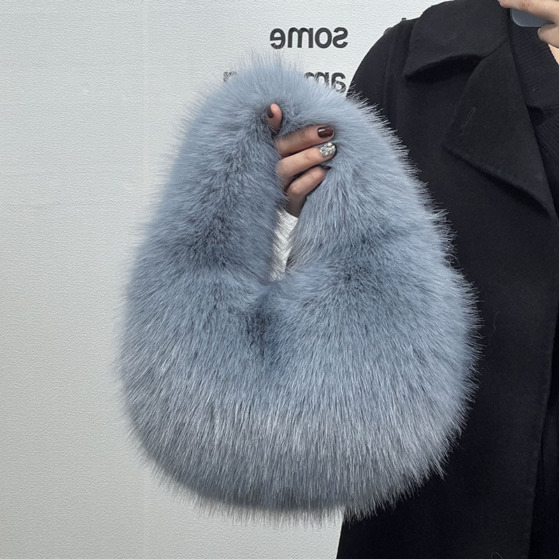 High - Grade Portable Fur Clutch Bag for Fall & Winter Ice Blue