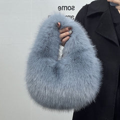 High - Grade Portable Fur Clutch Bag for Fall & Winter Ice Blue