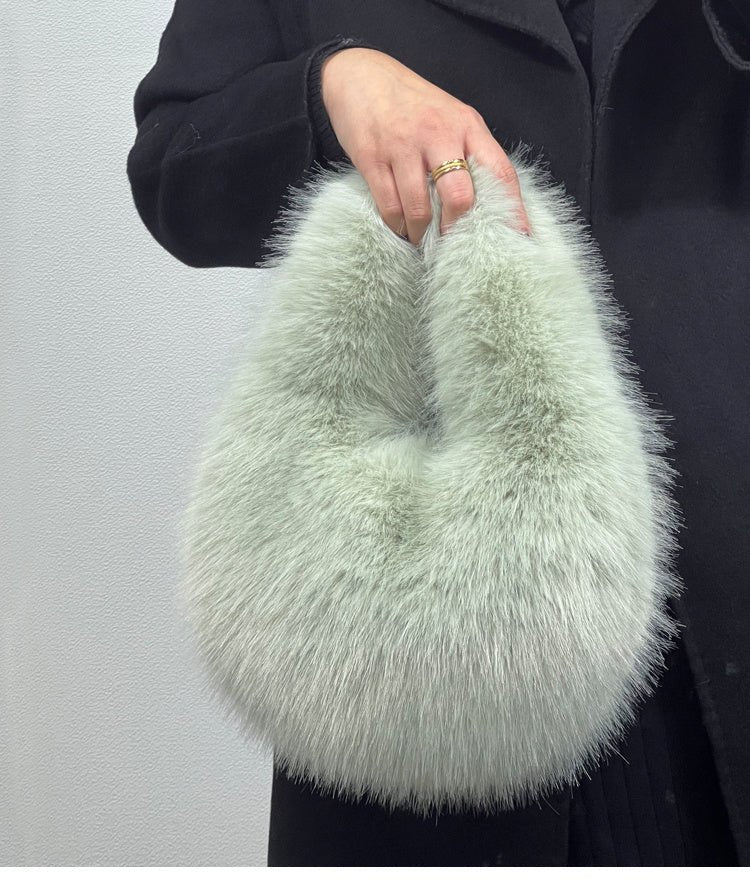 High - Grade Portable Fur Clutch Bag for Fall & Winter Ice Blue