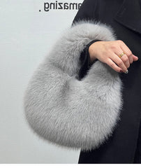 High - Grade Portable Fur Clutch Bag for Fall & Winter Ice Blue