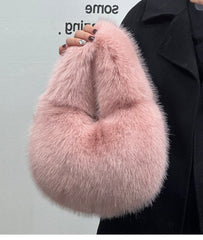 High - Grade Portable Fur Clutch Bag for Fall & Winter Ice Blue