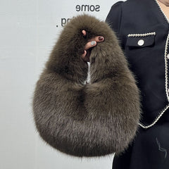 High - Grade Portable Fur Clutch Bag for Fall & Winter Brown