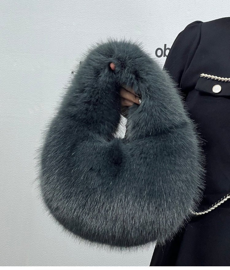 High - Grade Portable Fur Clutch Bag for Fall & Winter Ice Blue