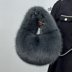 High - Grade Portable Fur Clutch Bag for Fall & Winter Light Dark Green