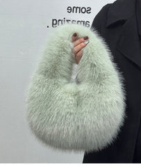 High - Grade Portable Fur Clutch Bag for Fall & Winter Ice Blue