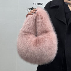 High - Grade Portable Fur Clutch Bag for Fall & Winter Petal Pink