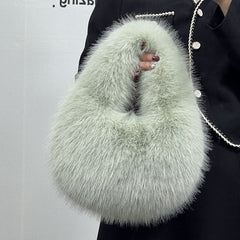 High - Grade Portable Fur Clutch Bag for Fall & Winter Light Green