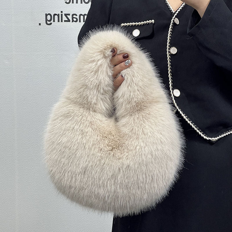 High - Grade Portable Fur Clutch Bag for Fall & Winter Elegant Apricot Color