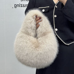 High - Grade Portable Fur Clutch Bag for Fall & Winter Elegant Apricot Color