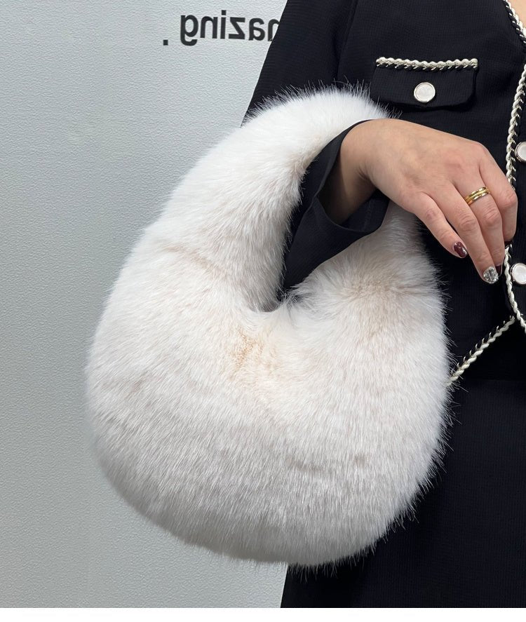 High - Grade Portable Fur Clutch Bag for Fall & Winter Ice Blue