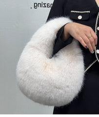 High - Grade Portable Fur Clutch Bag for Fall & Winter Ice Blue