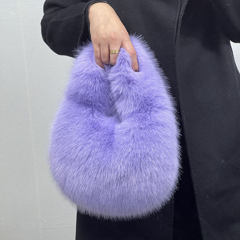 High - Grade Portable Fur Clutch Bag for Fall & Winter Grape Purple