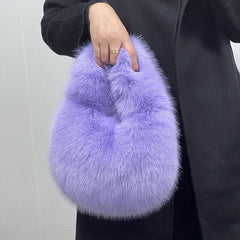 High - Grade Portable Fur Clutch Bag for Fall & Winter Grape Purple