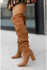 High Heel Pointed Toe Suede Women's Over - the - knee Boots Beige