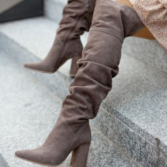 High Heel Pointed Toe Suede Women's Over - the - knee Boots Beige