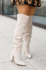 High Heel Pointed Toe Suede Women's Over - the - knee Boots Beige