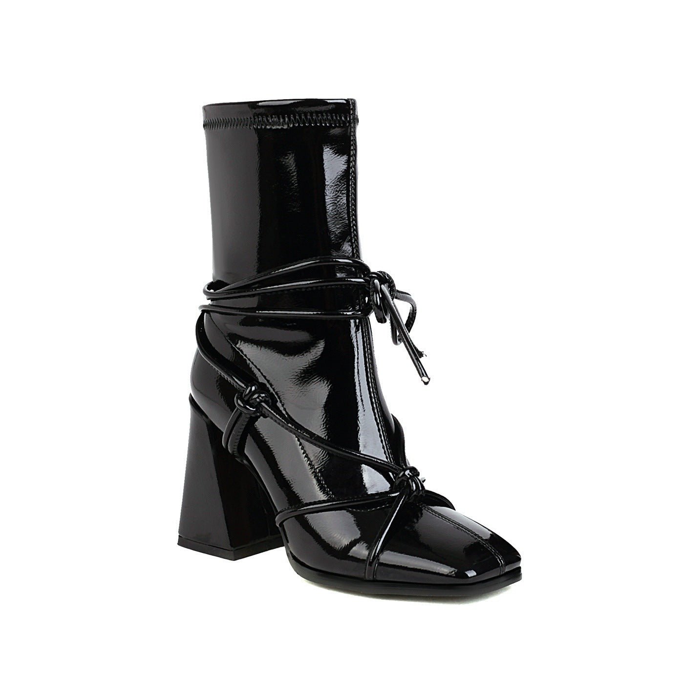 High Heel Square Head Women's Ankle Boots Black