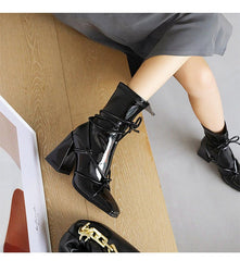 High Heel Square Head Women's Ankle Boots Black
