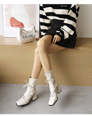 High Heel Square Head Women's Ankle Boots Apricot