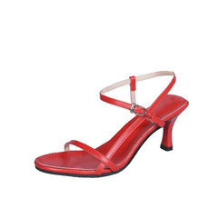 High heeled shoes with flat buckle Red