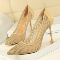 High - heeled shoes with shallow pointed toes Apricot Color