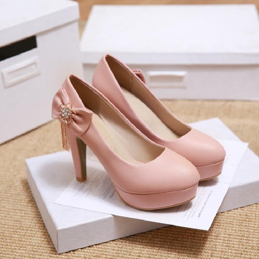 High - heeled Small Size Waterproof Platform Lazy Shoes Pink
