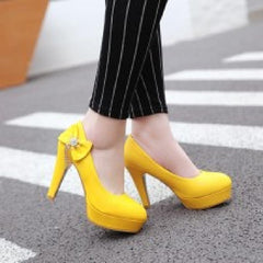 High - heeled Small Size Waterproof Platform Lazy Shoes Yellow