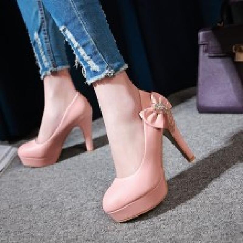 High - heeled Small Size Waterproof Platform Lazy Shoes Pink