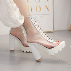 High - Heeled Strap Transparent Platform Heel Sandals Black