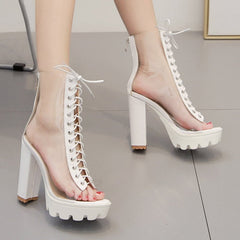 High - Heeled Strap Transparent Platform Heel Sandals Black