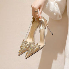 High Pointed Toe Rhinestone Champagne Wedding modern wedding pumps Champagne 8cm