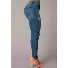 High Waisted Ripped Comfortable Ankle Banded Jeans Blue