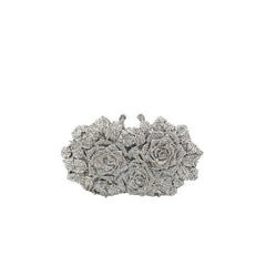 Hollow Flower Bag Portable Diamond Rhinestone Clutch Silver