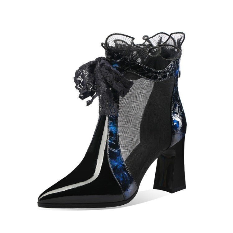 Hollow thick heel tennis boots Blue