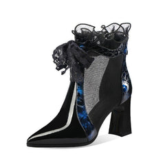 Hollow thick heel tennis boots Blue