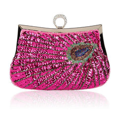 Hot Sale Dinner Bag Peacock Handmade Beaded Ring Rose Red