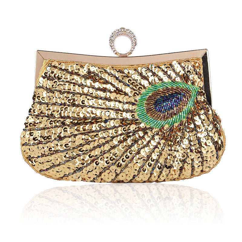Hot Sale Dinner Bag Peacock Handmade Beaded Ring Gold