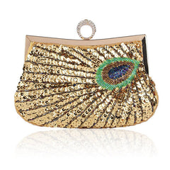 Hot Sale Dinner Bag Peacock Handmade Beaded Ring Gold