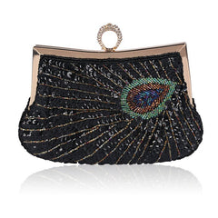 Hot Sale Dinner Bag Peacock Handmade Beaded Ring Black