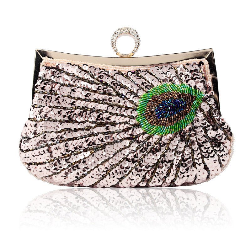 Hot Sale Dinner Bag Peacock Handmade Beaded Ring Champagne