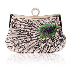 Hot Sale Dinner Bag Peacock Handmade Beaded Ring Champagne