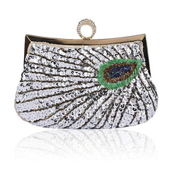 Hot Sale Dinner Bag Peacock Handmade Beaded Ring Silver