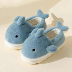 Household Warmth And Anti Slip Thick Soled Couple Slippers Blue Shark with Heel