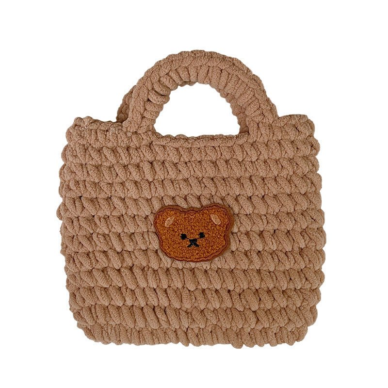 Ice Strip Thread Bear Hand - woven Handbag White